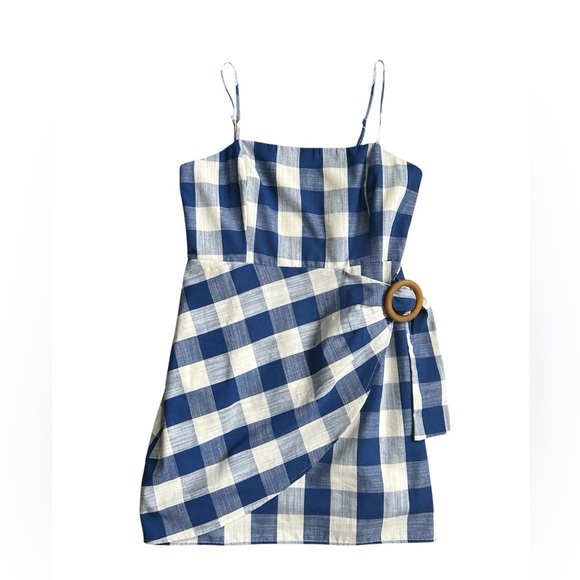 Blu Pepper adorable linen/cotton blend blue and white checkered sundress large - Picture 3 of 9